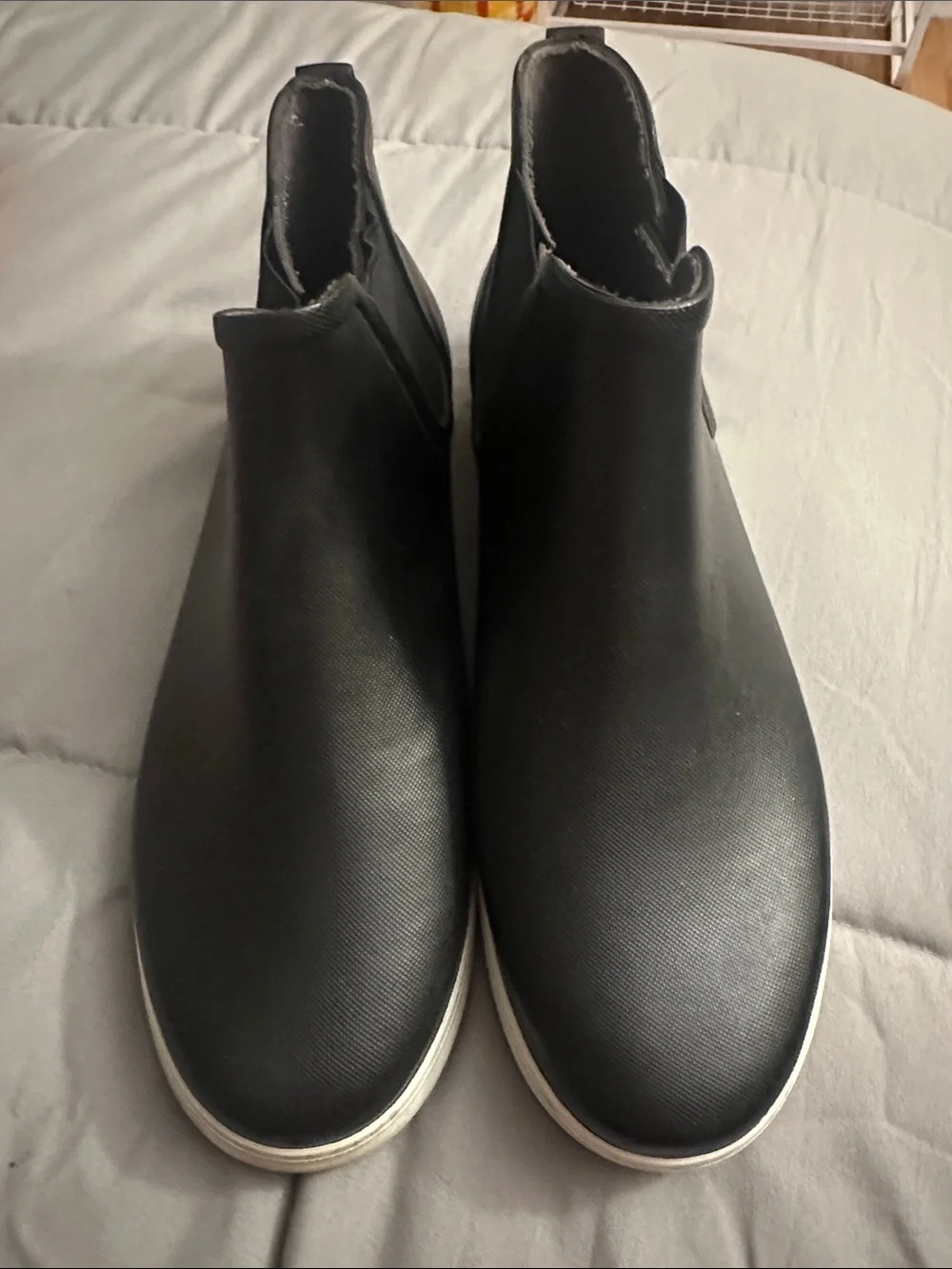 Bogs Black Chelsea-Style Rain Boots with White Sole